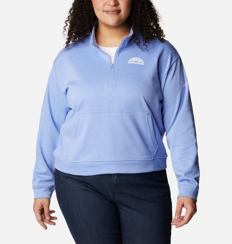 Women\'s Columbia Trek French Terry Half Zip Sweatshirts Light Blue | Plus Size CA-U4AC0